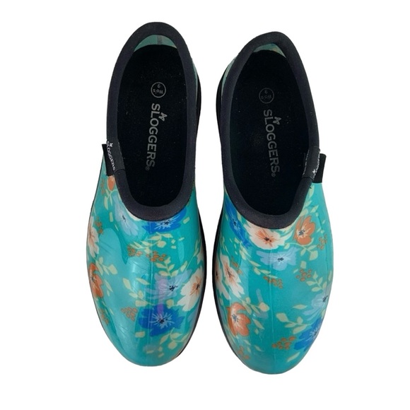 SLOGGERS Turquoise Floral Rain Shoes Size 9 - Picture 2 of 9